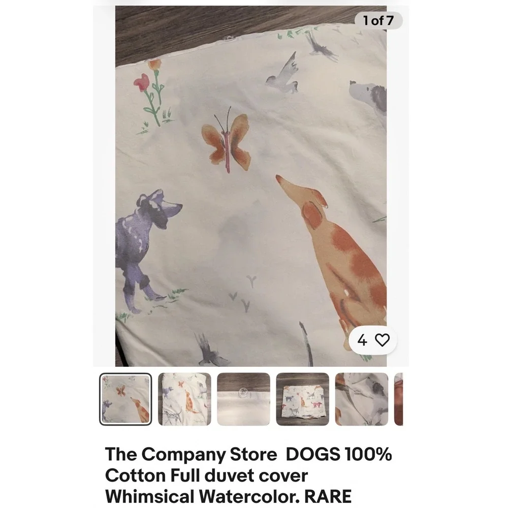 The Company Store Dogs Flannel Flat Sheet King Cotton Watercolor Whimsical Rare
